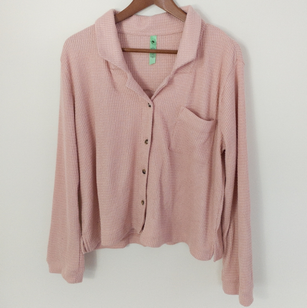 Honeydew Intimates Waffle Button Down Top Pink Size Large